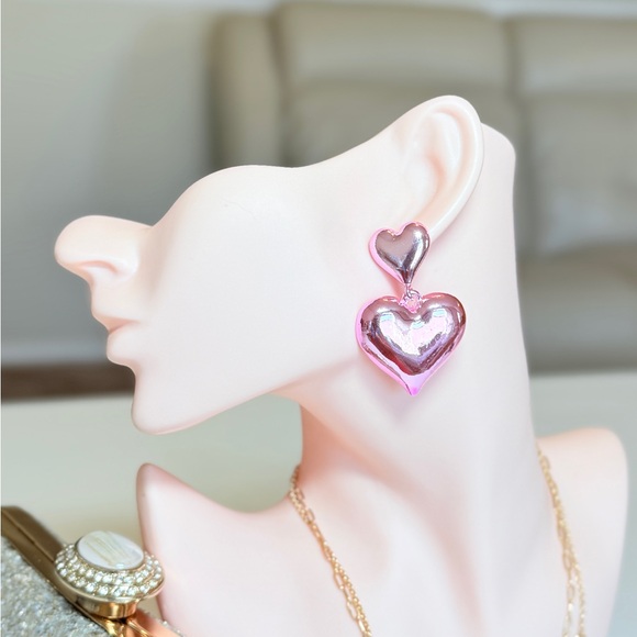 Pink and Silver Heart Earrings - Picture 3 of 10